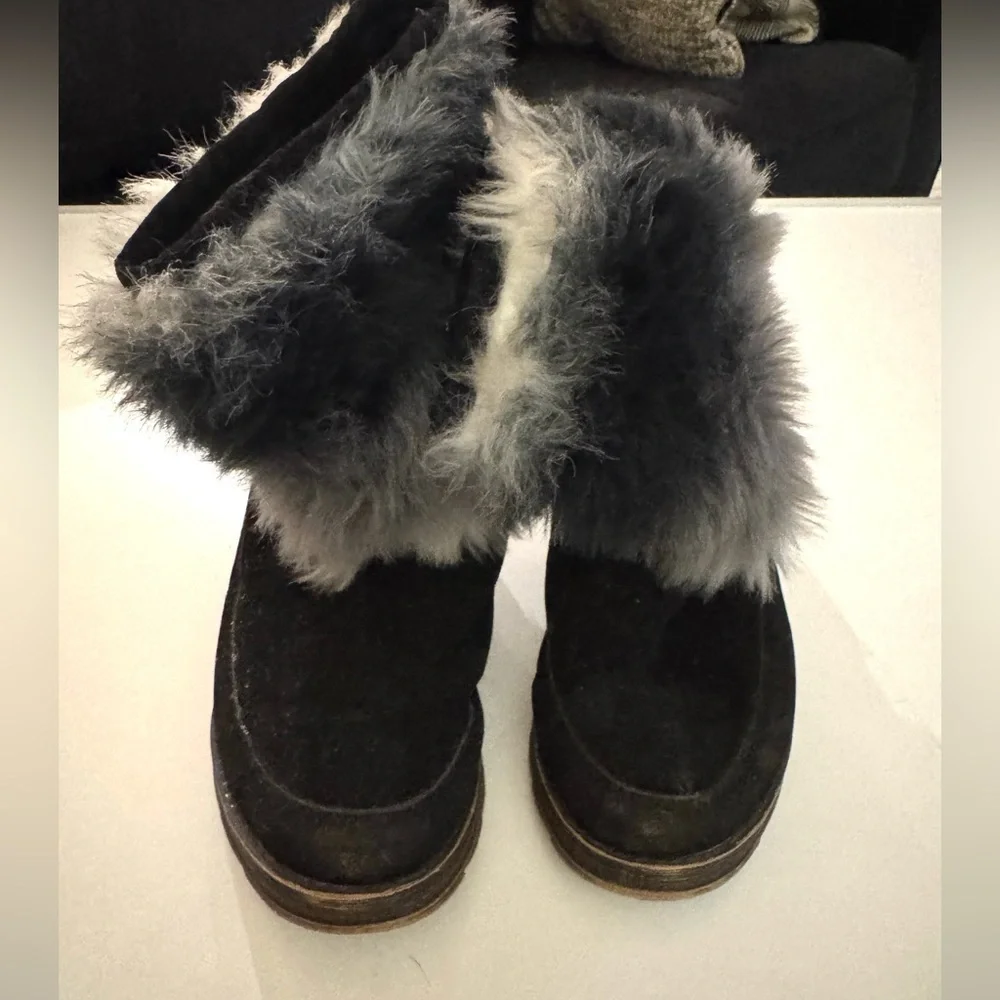 Rocket Dog Black and Gray Fur Winter Boots